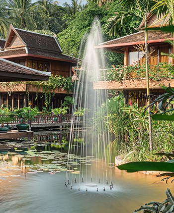 Cambodia Houses with a Fountain