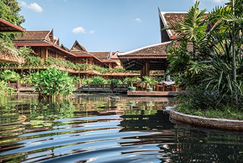Khmer Houses in Siem Reap with a Pond